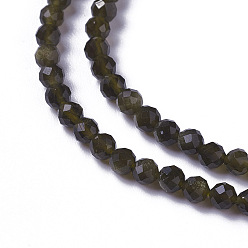 Obsidienne Dorée Brillance dorée naturelle perles obsidienne brins, facette, ronde, 3~3.5x2.5~3mm, Trou: 0.3mm, Environ 114~141 pcs/chapelet, 15.1~16.4 pouce (38.4~41.8 cm)