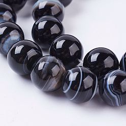 Натуральный Агат Натуральный черный агат бисер нитей, окрашенные, Полоса круглая, 4 мм, отверстие : 1 мм, около 94 шт / нитка, 14.9 дюйм