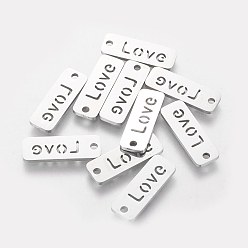 Stainless Steel Color 304 Stainless Steel Pendants, Rectangle with Word Love, Stainless Steel Color, 17x6x1mm, Hole: 1.5mm