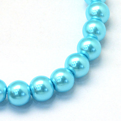 Cyan Baking Painted Glass Pearl Bead Strands, Pearlized, Round, Cyan, 5~6mm, Hole: 1mm, about 186pcs/strand, 31.4 inch