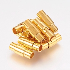 Golden Brass Locking Tube Magnetic Clasps, Column, Golden, 15x6mm, Hole: 4mm