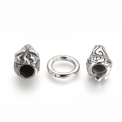 Antique Silver 304 Stainless Steel Spring Gate Rings, O Rings, with Two Cord End Caps, Antique Silver, 56x16x15mm