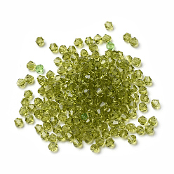 Olive Imitation 5301 Bicone Beads, Transparent Glass Faceted Beads, Olive, 4x3mm, Hole: 1mm, about 720pcs/bag