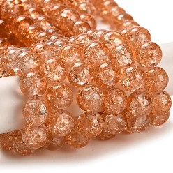 Light Salmon Spray Painted Crackle Glass Beads Strands, Round, Light Salmon, 10mm, Hole: 1.3~1.6mm, about 80pcs/strand, 31.4 inch