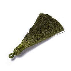 Цвет Оливы Полиэстер кисточкой подвески, оливковый, 78~82x8 мм, отверстие : 2~4 мм