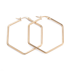 Golden 201 Stainless Steel Angular Hoop Earrings, with 304 Stainless Steel Pins, Hexagon, Golden, 12 Gauge, 44.5x39.5x2mm, Pin: 1x0.7mm