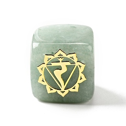 Green Aventurine 7Pcs 7 Styles Natural Green Aventurine Beads, with Long-Lasting Plated Golden Tone Brass Chakra Pattern Slices, Lead Free & Cadmium Free, No Hole, Cube, 15.5~18x15~17x14.5~17mm, 1pc/style