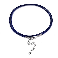 Синий Воском хлопка ожерелье шнура решений, с сплава Lobster Claw застежками и конечных железными цепями, платина, синие, 17.12 дюйм (43.5 см), 1.5 мм