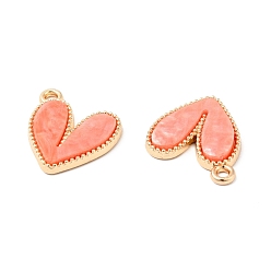 Salmon Acrylic Pendants, with Light Gold Plated Alloy Findings, Heart, Salmon, 18.5x16x3mm, Hole: 1.6mm