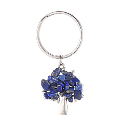 Lapis Lazuli Porte-clés en lapis-lazuli naturel, avec pendentifs anciens en alliage plaqué argent et 316 porte-clés fendus en acier inoxydable chirurgical, arbre, 55mm