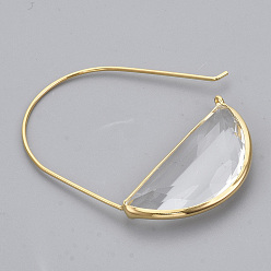 Clear Brass Hoop Earrings, with Glass, Nickel Free, Real 18K Gold Plated, Faceted, Half Round, Clear, 44mm, Pin: 0.8mm