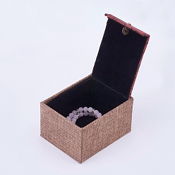 (123L) Белый крем непрозрачный блеск Деревянные браслет коробки, с бельем и кисточкой из нейлонового шнура, прямоугольные, огнеупорный и розово-коричневый, 12.2x9.6x7.2 см