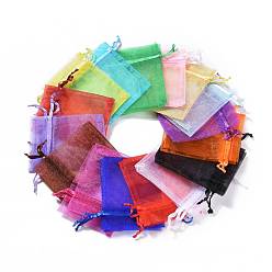 Mixed Color Rectangle Organza Gift Bags, Jewelry Packing Drawable Pouches, with Vacuum Packing, Mixed Color, 9x7cm