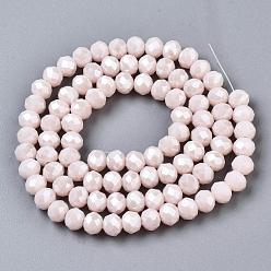 Rose Brumeux Perles en verre electroplate, perle plaquée lustre, facette, rondelle, rose brumeuse, 6x5mm, Trou: 1mm, Environ 87~90 pcs/chapelet, 17~17.5 pouce (42.5~43.75 cm)