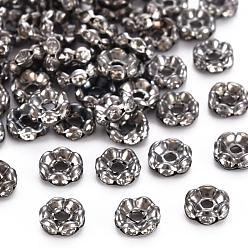 Gunmetal Iron Rhinestone Spacer Beads, Grade A, Rondelle, Waves Edge, Gunmetal, 6x2.5mm, Hole: 1.5mm