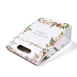 White Rectangle Paper Flip Gift Bags, with Handle & Word & Leaf Pattern, Shopping Bags, White, 19x9.1x26.2cm