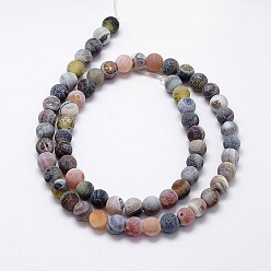 Black Frosted Natural Agate Beads Strands, Round, Dyed & Heated, Black, 6mm, Hole: 0.8mm, about 62~65pcs/strand, 15.1 inch