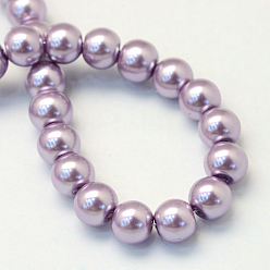 Lilac Baking Painted Glass Pearl Bead Strands, Pearlized, Round, Lilac, 3~4mm, Hole: 0.5mm, about 195pcs/strand, 23.6 inch