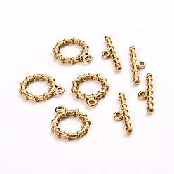 Golden Ion Plating(IP) 304 Stainless Steel Toggle Clasps, Ring, Golden, Ring: 19x16x2.5mm, Hole: 1.6mm, Bar: 22x6x2.5mm, Hole: 1.6mm