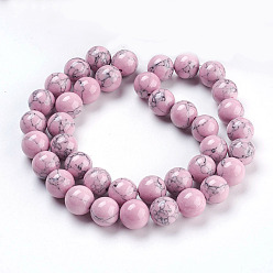 Pink Synthetic Turquoise Beads Strands, Dyed, Round, Pink, 10mm, Hole: 1mm, about 40pcs/strand, 15.7