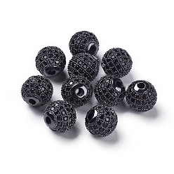 Gunmetal CZ Brass Micro Pave Grade AAA Gunmetal Color Cubic Zirconia Round Beads, Cadmium Free & Nickel Free & Lead Free, Gunmetal, 8mm, Hole: 1.7mm