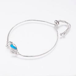 Platine Bracelets coulissants réglables en laiton de longue durée, bracelets bolo, avec opale synthétique, platine, 9-3/8 pouces (239 mm)