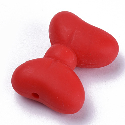 Rouge Perles focales en silicone écologiques de qualité alimentaire, perles à mâcher pour les jouets de dentition, Diy soins infirmiers colliers faisant, bowknot, rouge, 21x29x10.5mm, Trou: 2mm