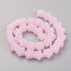 Pink Handmade Lampwork Beads Strands, Plum Blossom, Pink, 13.5x8.5~9mm, Hole: 1.2mm, about 32pcs/strand, 16.53 inch(42cm)