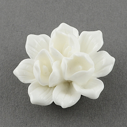 White Resin Flower Cabochons, Plastic Cabochons for Jewelry Making, White, 39x18mm
