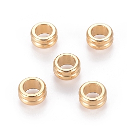 Golden Vacuum Plating 304 Stainless Steel Beads, Grooved Beads, Column, Golden, 10x5mm, Hole: 6mm