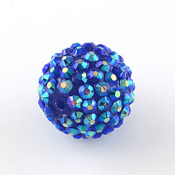 Blue AB-Color Resin Rhinestone Beads, with Acrylic Round Beads Inside, for Bubblegum Jewelry, Blue, 12x10mm, Hole: 2~2.5mm