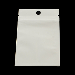 Белый Жемчужная пленка пластиковая сумка на молнии, многоразовые упаковочные пакеты, с отверстием для подвешивания, верхнего уплотнения, мешок с самоуплотнением, прямоугольные, белые, 10x7 см, Внутренняя мера: 7x6 см