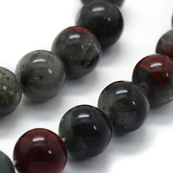 Héliotrope Naturelles africaines perles bloodstone brins, perles de pierre d'héliotrope, ronde, 8~9mm, Trou: 0.8mm, Environ 43 pcs/chapelet, 14.9 pouce (38 cm)