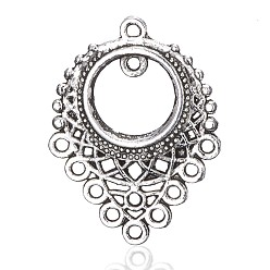 Antique Silver Tibetan Style Alloy Chandelier Component Links, Loops, teardrop, Antique Silver, 34x25.5x2.2mm, Hole: 1.2mm