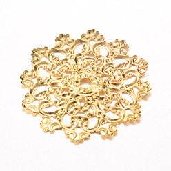 Light Gold Iron Links, Etched Metal Embellishments, Flower, Light Gold, 48x47x2~3mm, Hole: 2mm