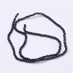 Noir Chapelets de perles en verre transparentes  , facette, rondelle, noir, 3x2mm, Trou: 0.5mm, Environ 160~165 pcs/chapelet, 15.35 pouces ~ 15.75 pouces (39~40 cm)