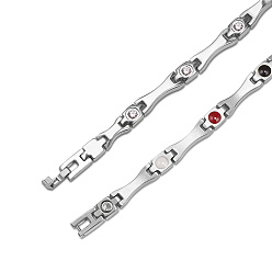 Cristal Bracelets de bande de montre de chaîne de panthère d'acier inoxydable de Shegrace, avec strass et fermoirs de montre de bande, couleur inox, cristal, 7-1/2 pouce (19 cm)