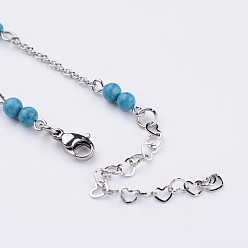 Synthetic Turquoise 304 Stainless Steel Chain Anklets, with Synthetic Turquoise Beads, 9-1/4 inch(235mm)