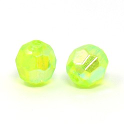 Lawn Green Eco-Friendly Transparent Acrylic Beads, Faceted, Round, AB Color, Lawn Green, 8mm, Hole: 1.5mm, about 2000pcs/500g