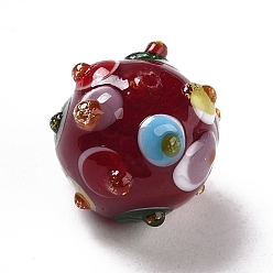 Rouge Foncé Perles lampwork, perles au chalumeau, faits à la main, ronde, rouge foncé, 11x13x12.5mm, Trou: 1.6mm