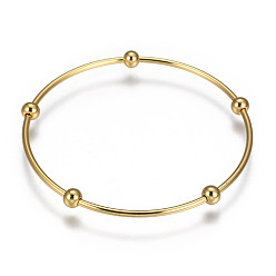 Golden 304 Stainless Steel Bangle Sets, with Round Beads, Golden, 68mm, about 3pcs/set