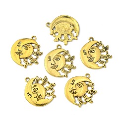 Antique Golden Tibetan Style Alloy Pendants, Cadmium Free & Nickel Free & Lead Free, Sun and Moon, Antique Golden, 29x26x2mm, Hole: 2mm