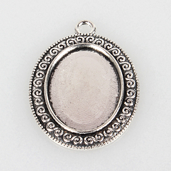 Antique Silver Tibetan Style Alloy Pendant Cabochon Settings, Cadmium Free & Lead Free, Oval, Antique Silver, Tray: 18x25mm, 39x28x2mm, Hole: 3mm, about 200pcs/kg