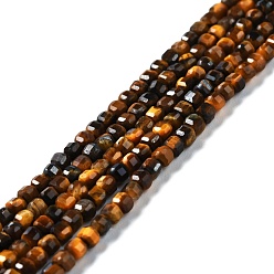 Tiger Eye Natural Yellow Tiger Eye Beads Strands, Faceted, Cube, 2.5x2.5x2.5mm, Hole: 0.7mm, about 170pcs/strand, 15.35''(39cm)