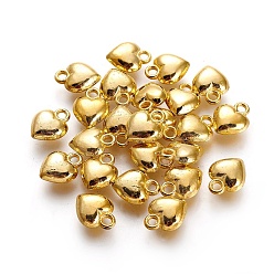 Golden Tibetan Style Alloy Charms, Lead Free, Nickel Free and Cadmium Free, Heart, Golden, 11.5mm long, 9mm wide, 4.5mm thick, hole: 1.5mm