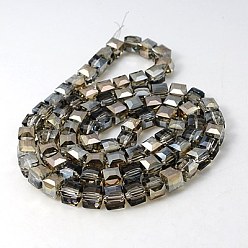 Dark Khaki Electorplated Glass Beads, Rainbow Plated, Faceted, Cube, Dark Khaki, 10~11x10~11x10~11mm, Hole: 1mm