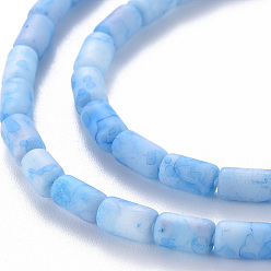 Light Sky Blue Opaque Baking Painted Crackle Glass Beads Strands, Frosted, Column, Light Sky Blue, 7.5x4.5mm, Hole: 1mm, about 49pcs/strand, 18.31 inch(46.5cm)