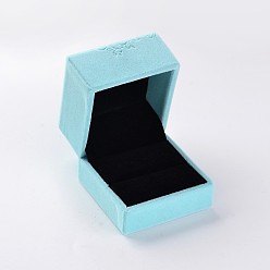 Turquoise Pâle Boîtes à bagues carrées en velours, motif de fleur, coffrets cadeaux de bijoux, turquoise pale, 6x6x5 cm