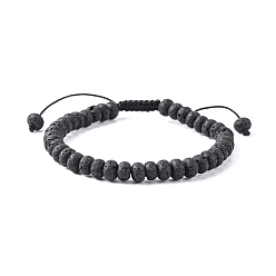 Lave Nylon réglable bracelets cordon tressé de perles, avec des perles de pierre de lave naturelle, 2-1/4 pouces ~ 2-7/8 pouces (5.8~7.2 cm)