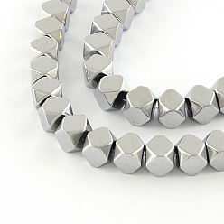 Silver Plated Electroplate Non-magnetic Synthetic Hematite Bead Strands, Polygon, Silver Plated, 8x8mm, Hole: 1mm, about 49pcs/strand, 15.3 inch